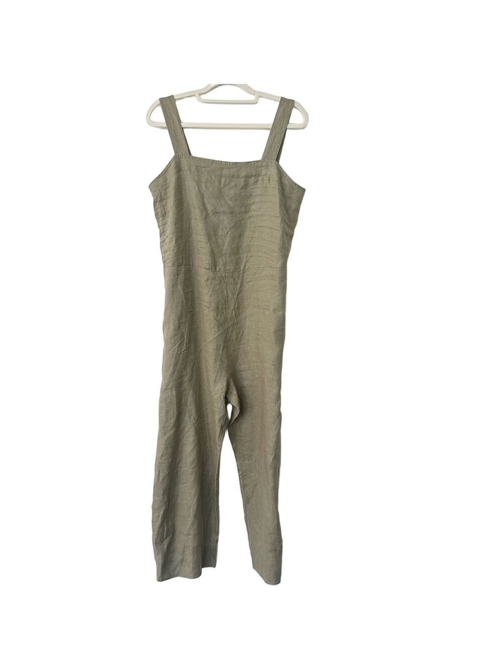 Women’s Beige Linen Jumpsuit - Sleeveless Wide-Strap